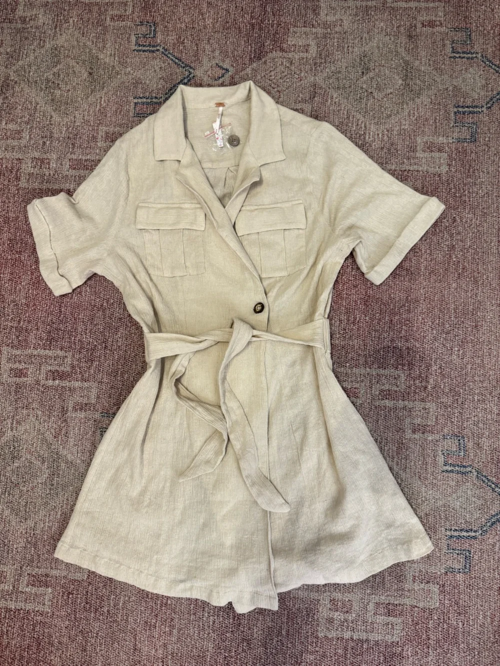 Free people clementine crepe wrap belted mini dress in cream medium NWT